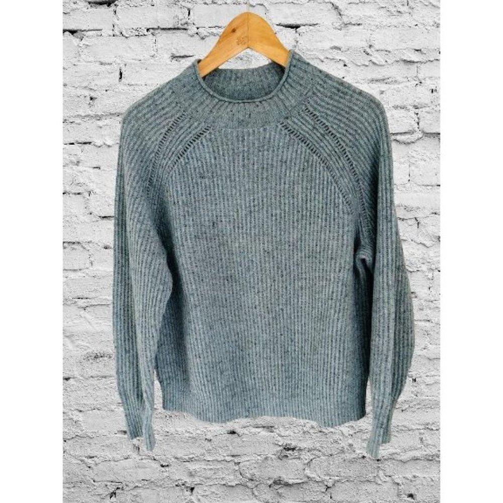 J.CREW Knitted Sweater Heather Blue Wool Blend Raglan Sleeve Size Small
